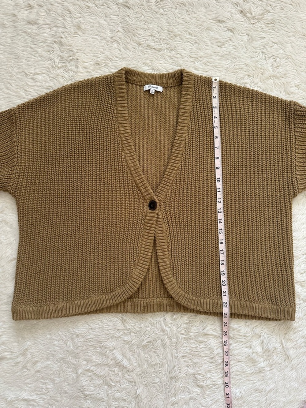 Madewell Sweater Shirttail Cardigan Sweater Single Button Front Knit Tan Sz XL - Picture 11 of 12